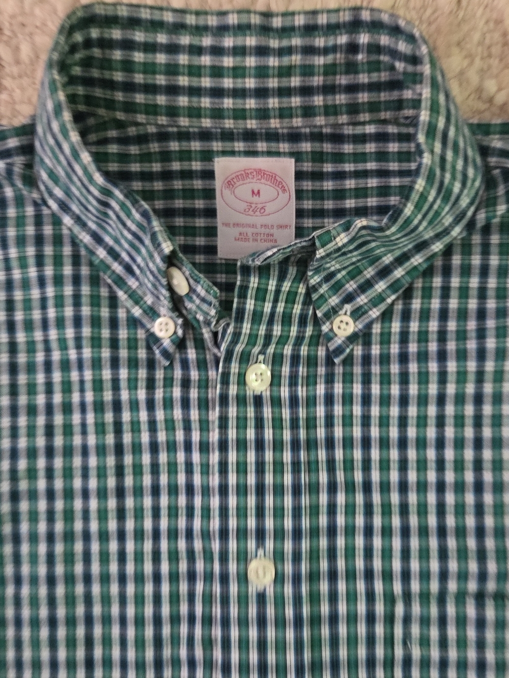Brooks Brothers 346 Men's Medium Green Blue Plaid Check Button Down Shirt M